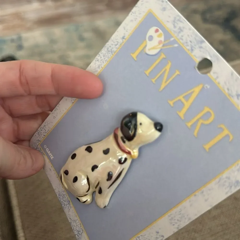 NEW but Rare Vintage 80's By Ganz Pin Art Brooch Ceramic Dog Painted Pin